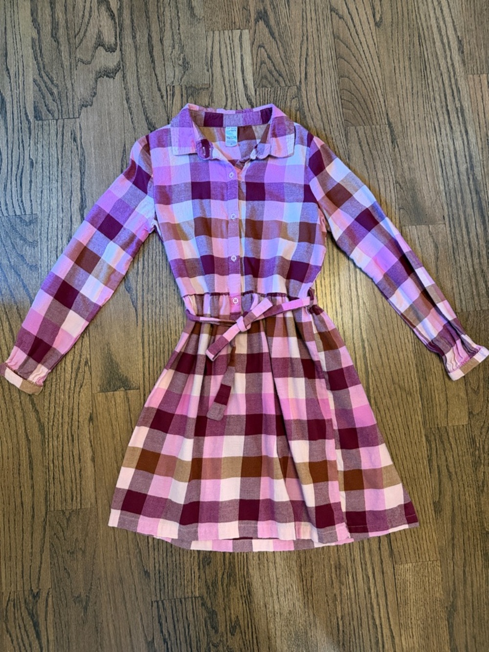 Carters Girls Pink Plaid Button-Front Shirt Dress with Belt